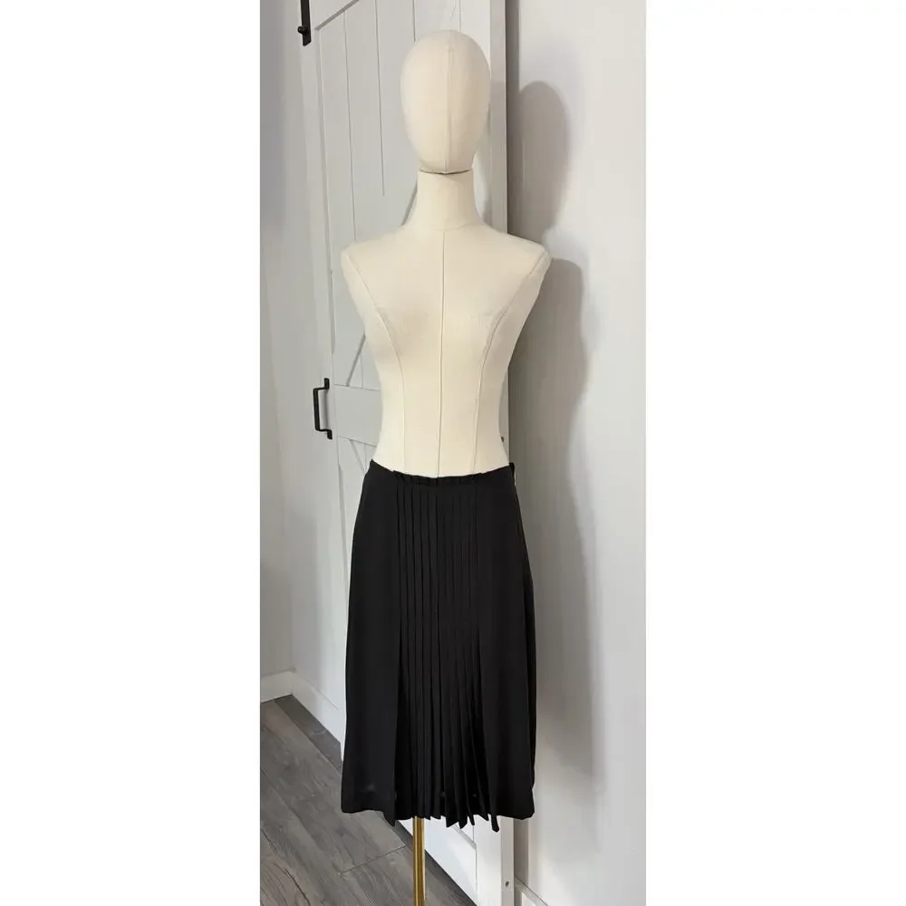 NWT Tory Burch Size 8 Georgina 100% Silk Black Pleated Knee Length Skirt $395